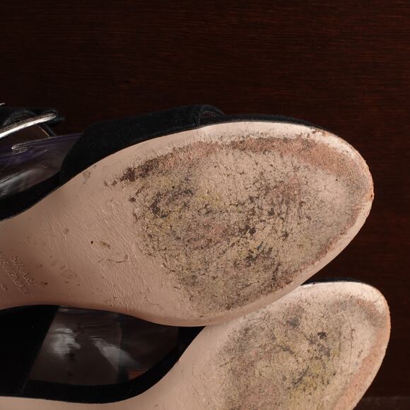 Stuart Weitzman Sandals WMS SZ 5.5M BLK Suede Block Heel Buckle Slingback Shoes - Picture 9 of 13